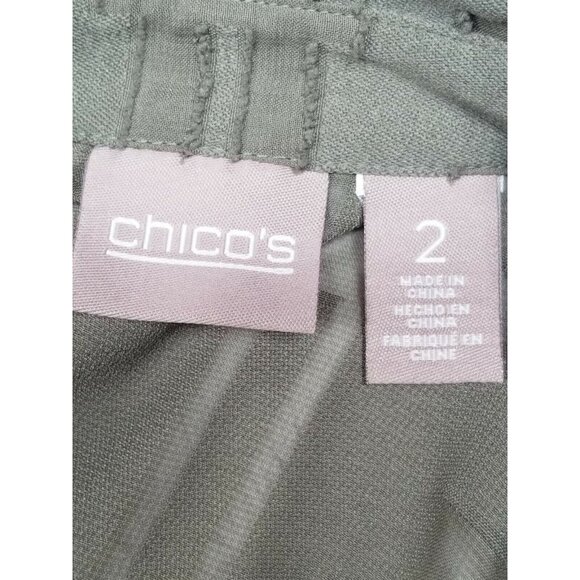 Chico's Womens Size 2 Long Sleeves Button Down Top Embroider Geo Silver Green - Picture 3 of 5